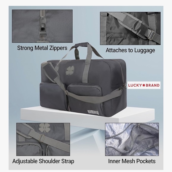 NWOT Lucky Brand Travel Duffel Bag 115L, Travel Bag, Large Duffle Charcoal Gray - Picture 4 of 13